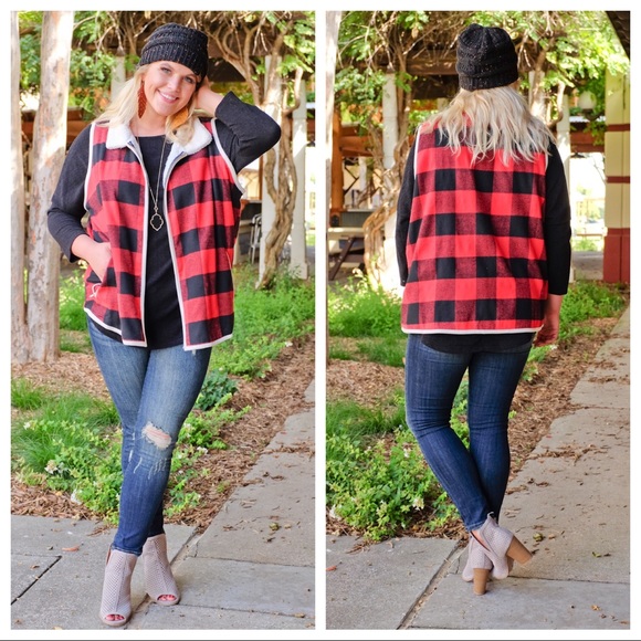 PLUS Red Buffalo Plaid Fleece Lined Vest - Picture 3 of 3